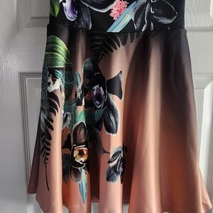 Bebe Black and Peach Floral Skater Skirt